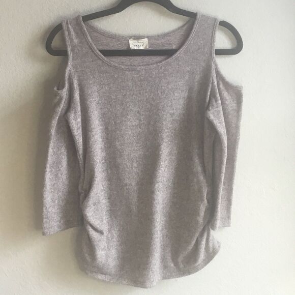 Cold shoulder pink/black lightweight knit round  neck sweater top boho hippie - Picture 1 of 5